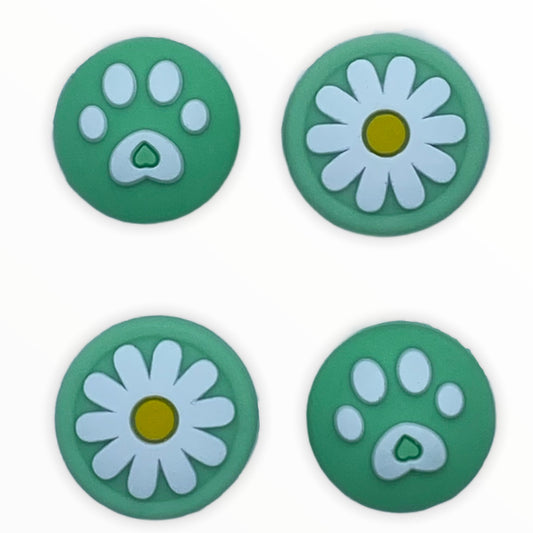JenDore Verde 4 Piezas Patas y Flores Tapas de Silicona para Agarre del Pulgar para Nintendo Switch