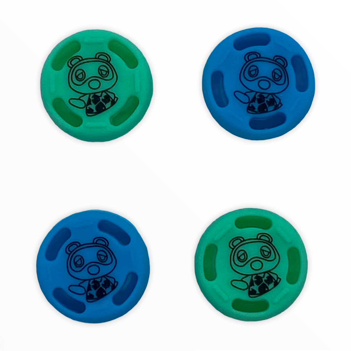 JenDore Green & Blue 4Pcs Raccoon Silicone Thumb Grip Caps for Nintendo Switch