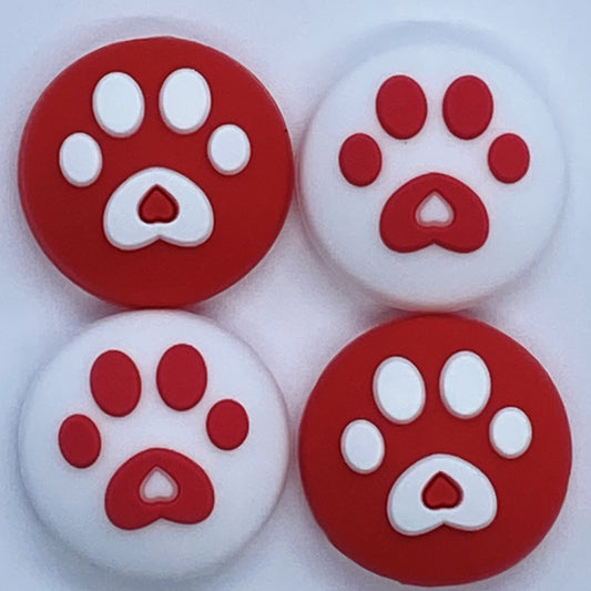 JenDore Red & White 4Pcs Paw Silicone Thumb Grip Caps for Nintendo Switch