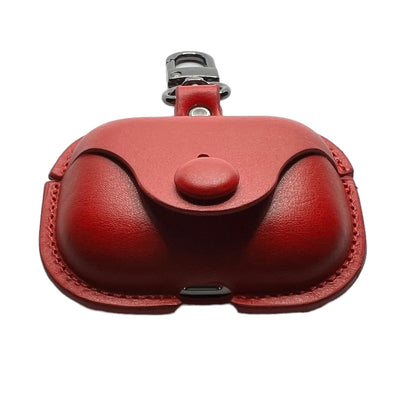 JenDore Red Leather Button Protective Carrying Pouch Case Cover with Keychain for AirPods Pro