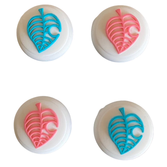 JenDore Pink Blue Leaf 4Pcs Silicone Thumb Grip Caps for Nintendo Switch / NS Lite