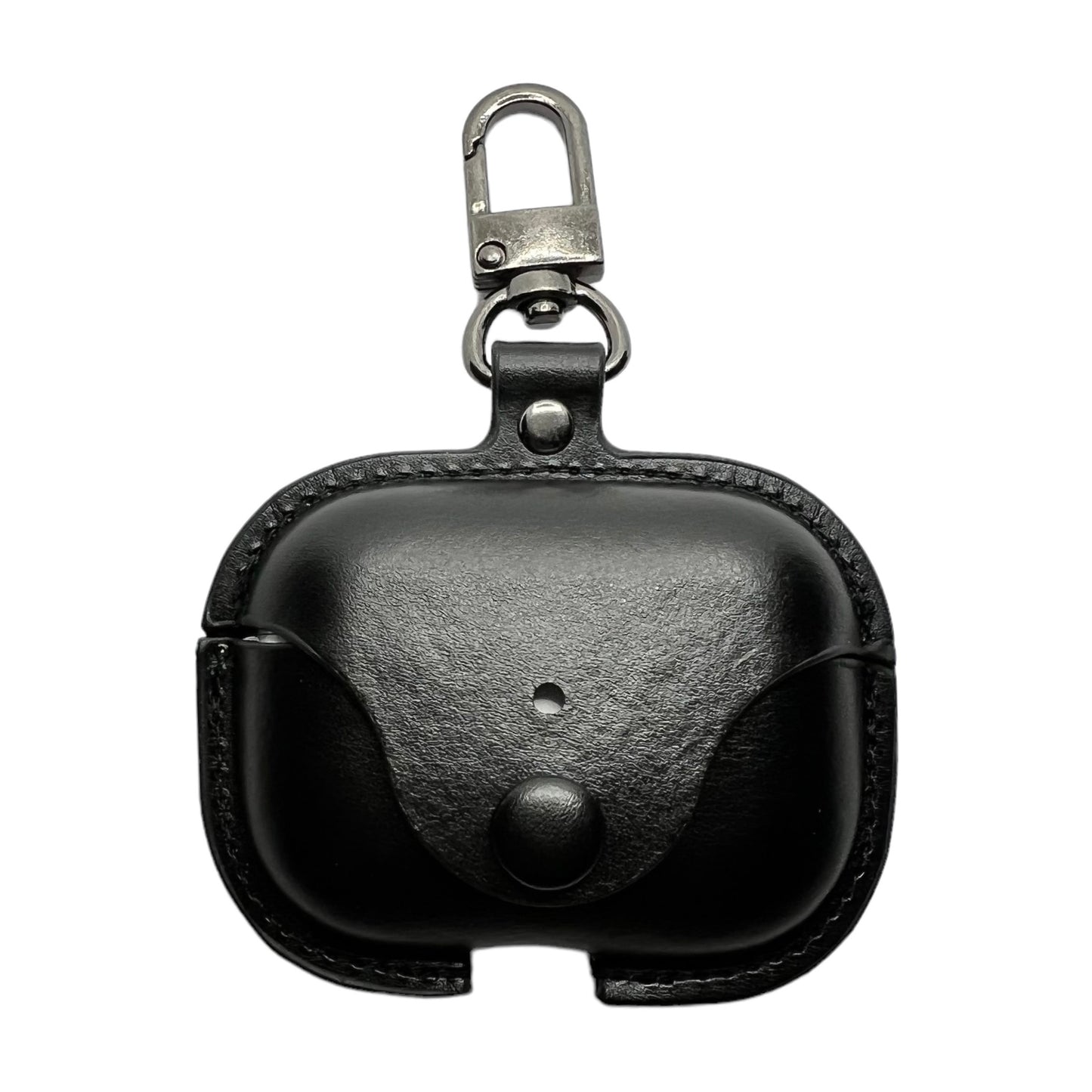 JenDore Black Leather Button Protective Carrying Pouch Case Cover with Keychain for AirPods Pro