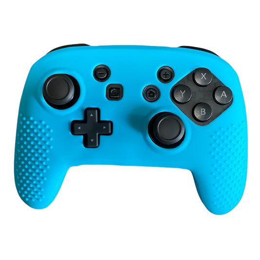 JenDore Blue silicone anti-slip grip cover compatible with Nintendo Switch Pro Controller. Features a smooth textured surface for enhanced gaming control and protection.
